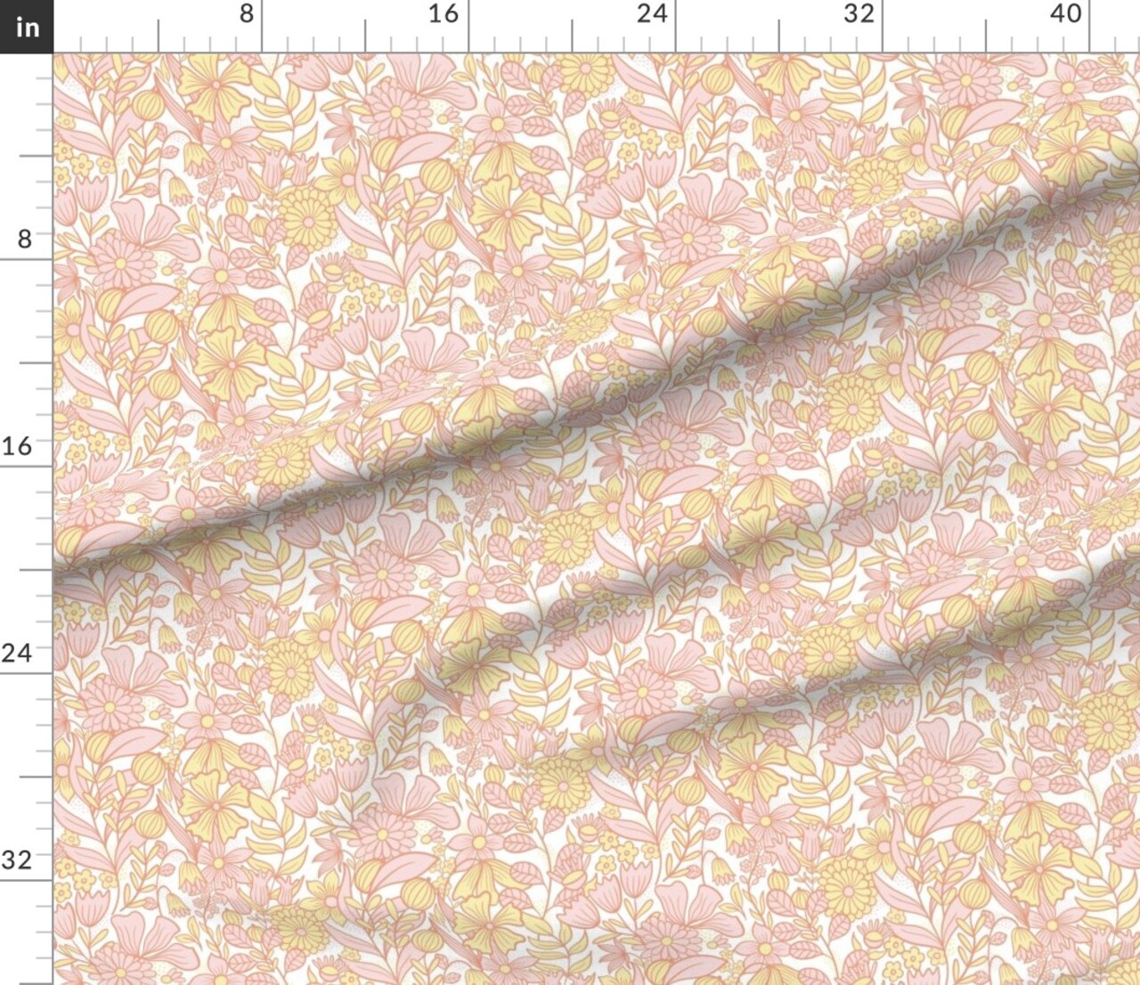 Romantic Floral Pastel Pink Yellow Feminine Cheerful Playful Delicate Custom Printed Fabric by Spoonflower Various Fabrics by the Yard or Fat Quarter